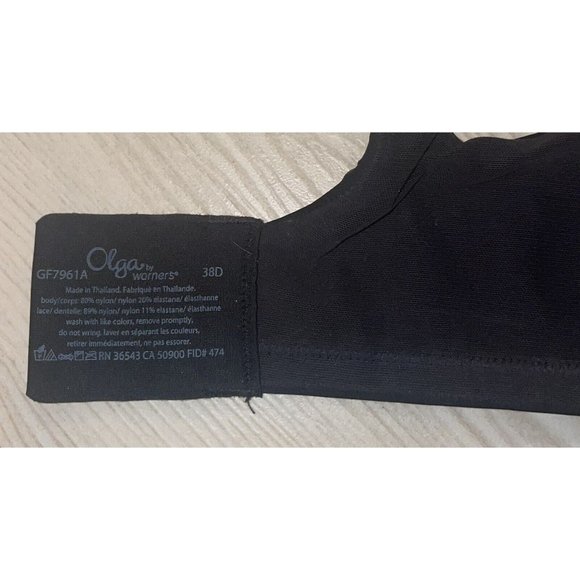 Olga GF7961A Cloud 9 Full Figure Underwire Bra Lined Lace Womens 38D Black - Picture 6 of 6